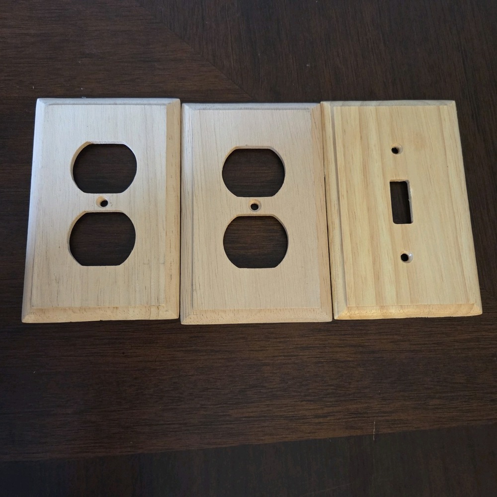 Unfinished Wood Single Duplex Wall Plate Cover X3